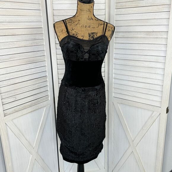 Anac by Kimi Velvet Faux Fur Sleeveless Sheath Dress Black Small - Picture 1 of 13